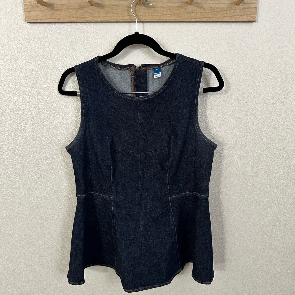 High Neck Denim Peplum Top